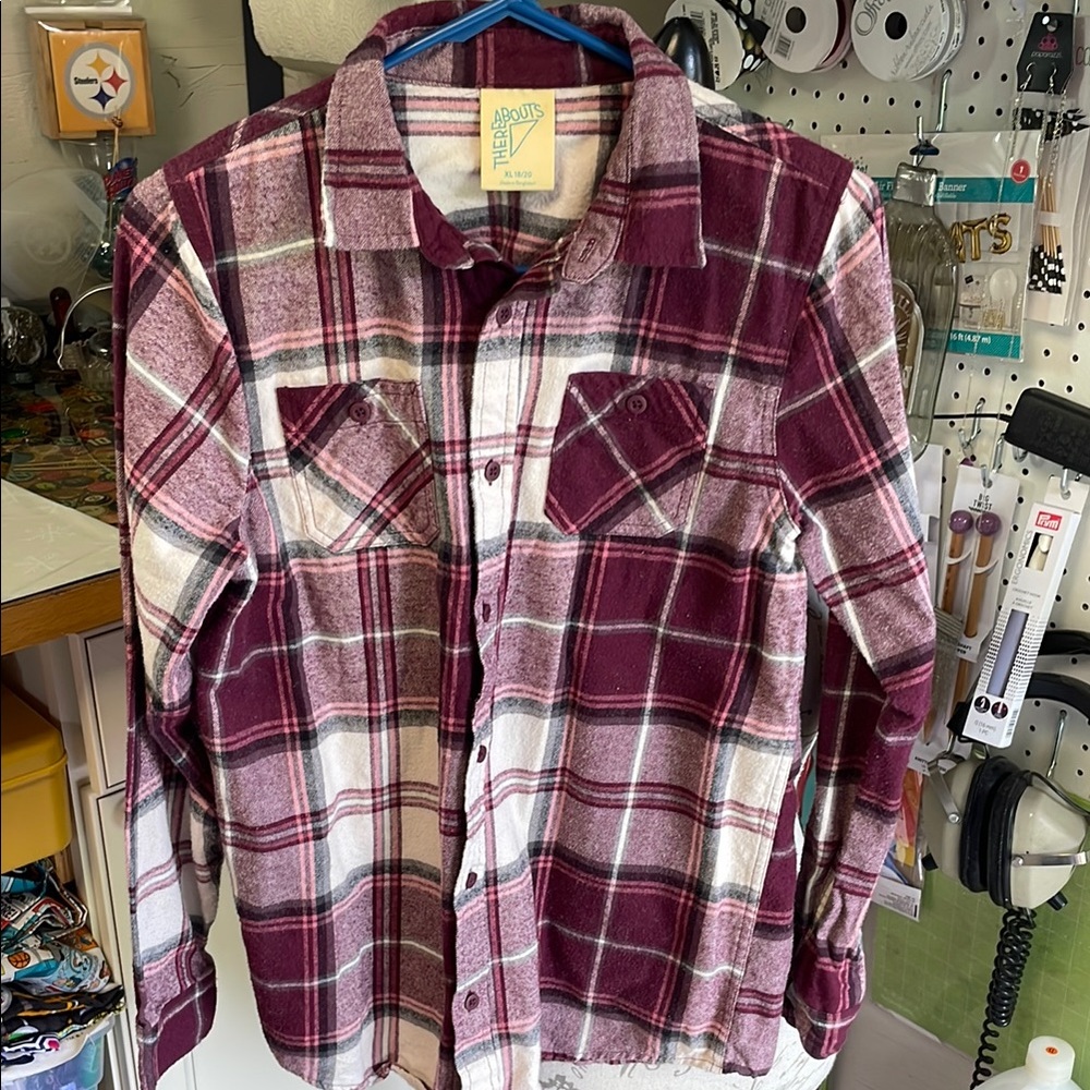 Red and White Button Down Shirt with Classic Plaid Design